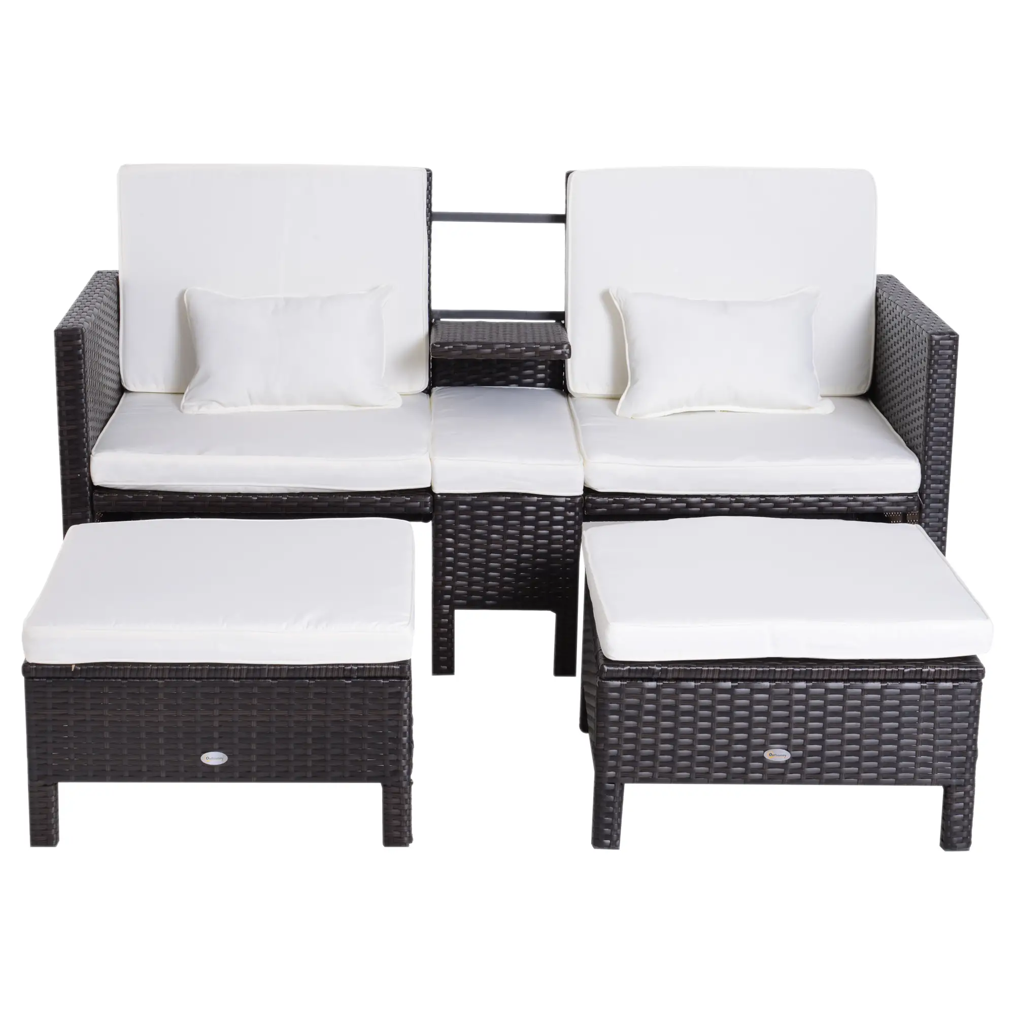 Outsunny polyrattan tuinset 3-delig met poef kussens outdoor