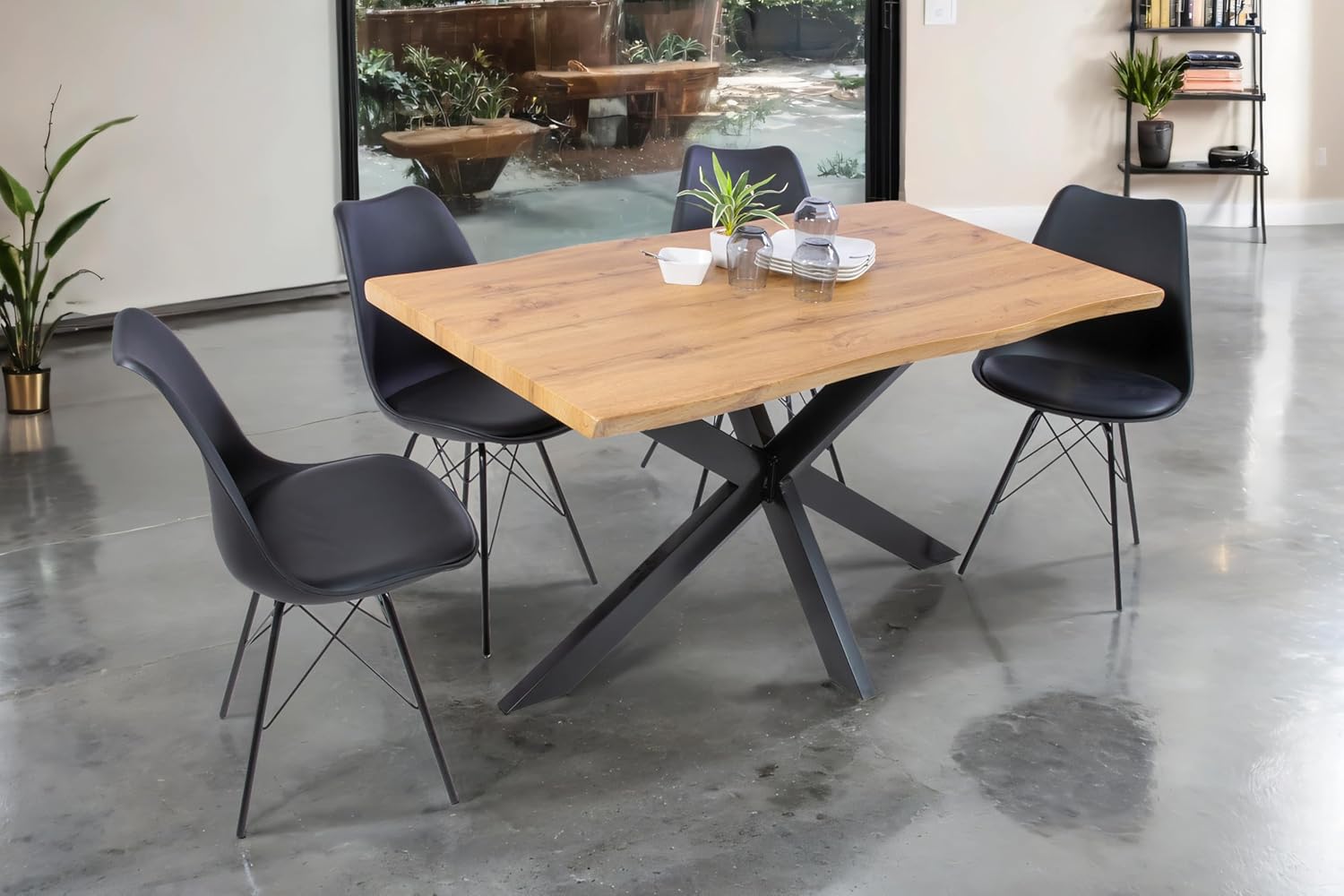 SAM Esstisch Josy | 120 x 80 cm | Holz Wildeiche-Optik | Spider-Gestell Metall schwarz | 40 mm Tischplatte mit Baumkante | Tisch für Esszimmer & Küche