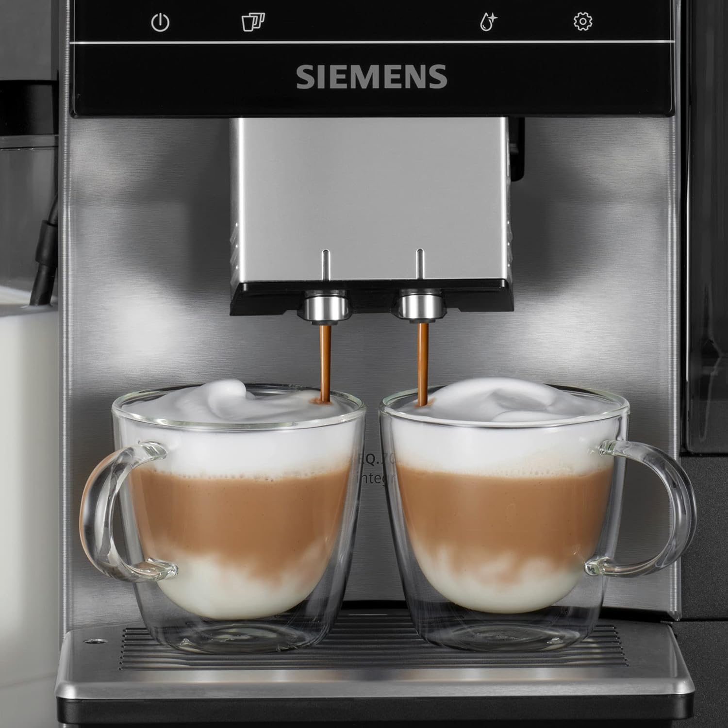 Siemens Kaffeevollautomat EQ900 TQ903D03, App-Steuerung, intuitives Full-Touch-Display, Barista-Modus, AromaBoost, Geräuschreduzierung, Premiummahlwerk, automatische Dampfreinigung, 1500 W, edelstahl