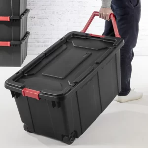 Sterilite 40 Gallon Wheeled Industrial Tote Plastic. Black. Set of 2