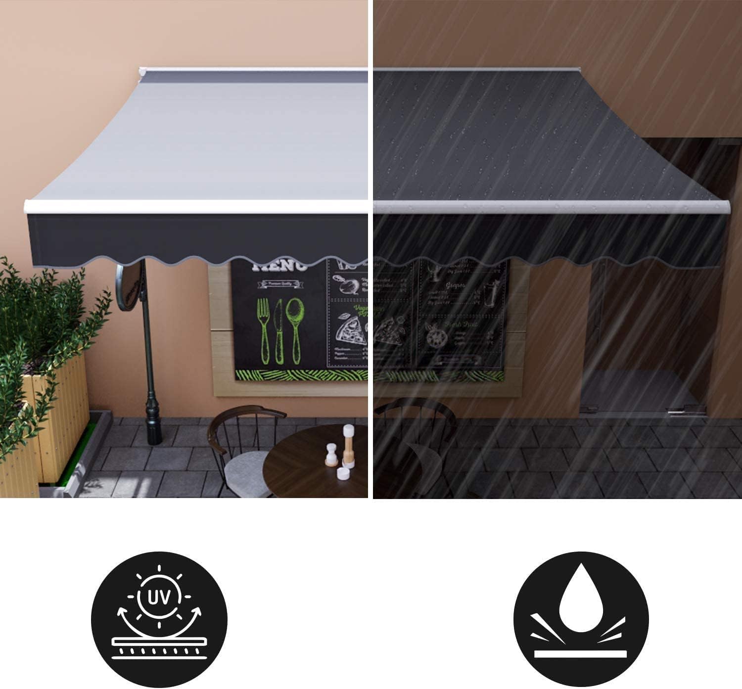 Awning with Extendable Arms 300 x 250 cm, UV Rays Arm Awning with Articulated Arm, Wall Mount, Crank Handle, Aluminium/Polyester, for Outdoors, Terraces, Balcony, Grey