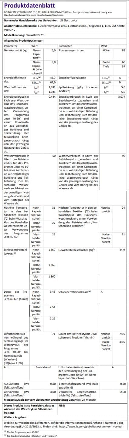 LG V7WD107H2E, Klasse E, Frontlader-Waschtrockner 10,5 - 7 kg, 1400 U/min, AI Direct Drive, Wi-Fi, Tiefenreinigung mit Dampf, TurboWash, Größere Kapazität, 62 x 60 x 85 cm ꟷ Weiß