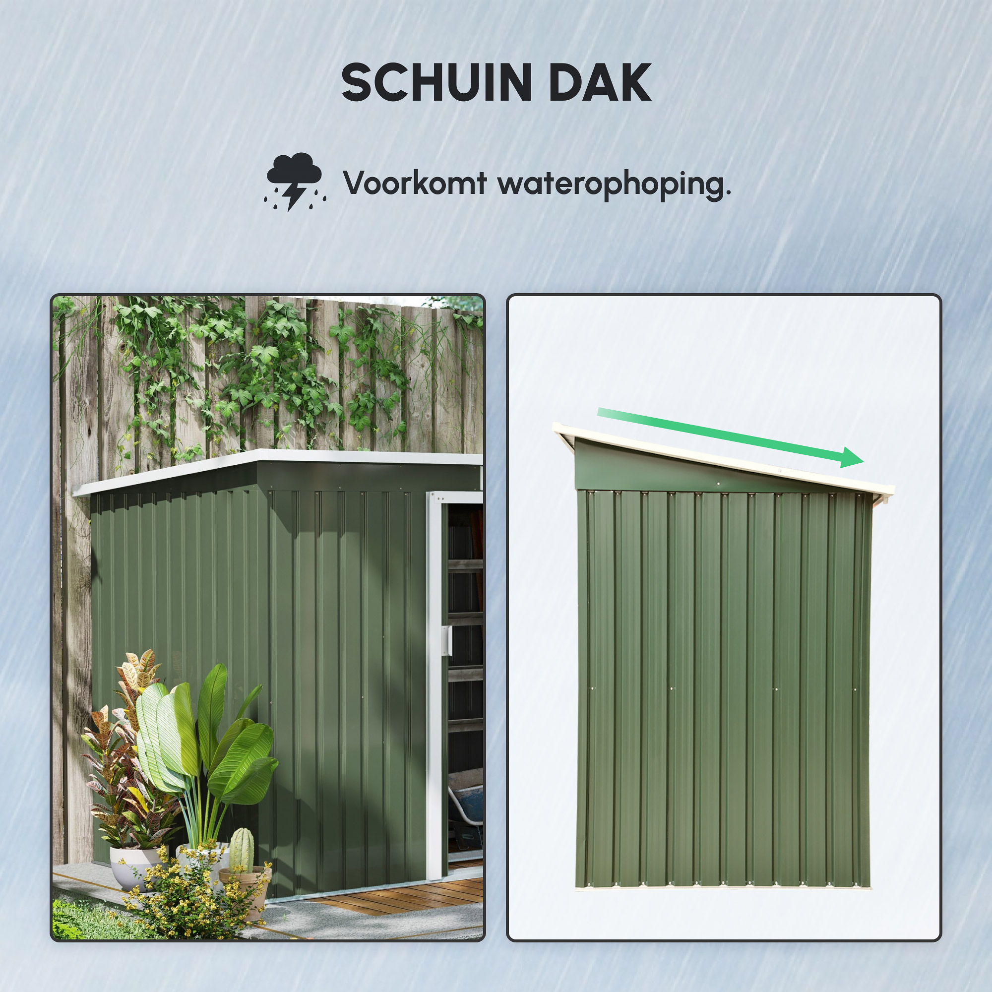 Outsunny Tuinhuis tuinhuisje met schuifdeur raam buiten staal lichtgroen