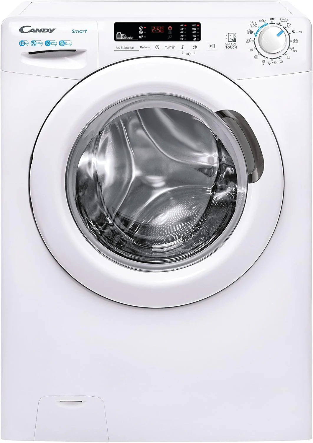 Candy Smart CS 14102DE/1-S, Washing Machine 10 kg, 1400 RPM, Digital Display and Control, NFC Technology, Voice Assistant, 15 Cycles, 5 Fast, Easy Ironing, Delay Start 24H, KG Detector, 81 DB, White
