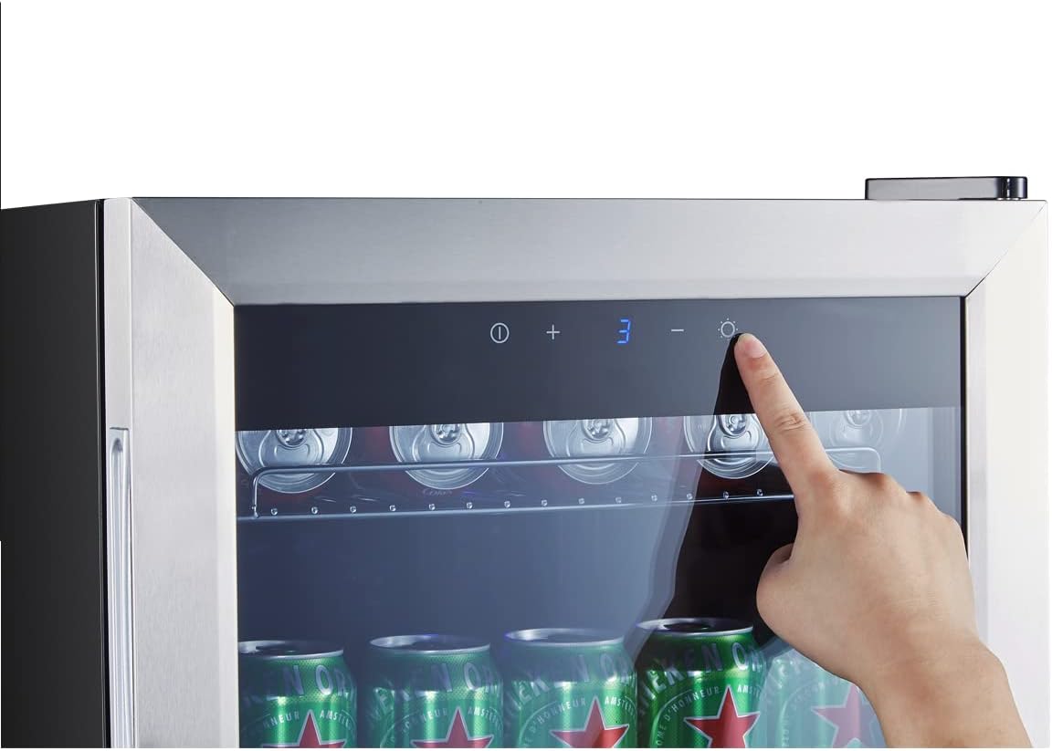 Kalamera Getränkekühlschrank, Bierkühlschrank mit Touch-Bedienfeld, 3-18°C Kühlzone, Flaschenkühlschrank 86 Liter, Blaue LED-Innenbeleuchtung, 41 dB, KRC-86GE