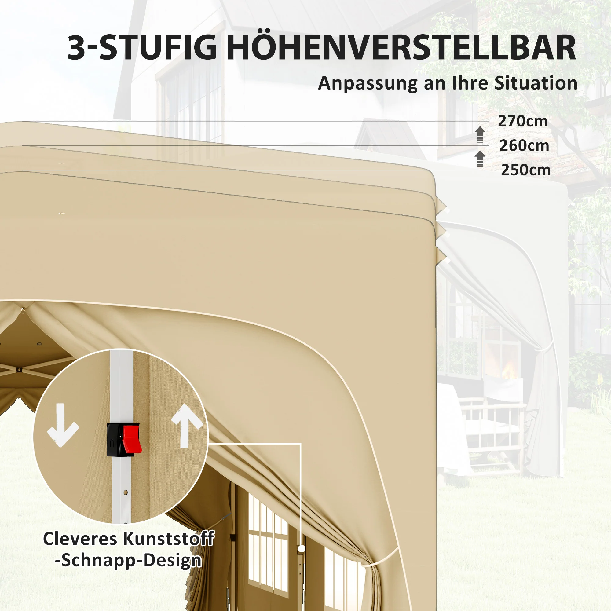 Outsunny 3 x 6 m Pop-up Paviljoen met Zijwanden, UPF50+ Hoogteverstelbaar Tuinpaviljoen met Draagtas en Zandzakken