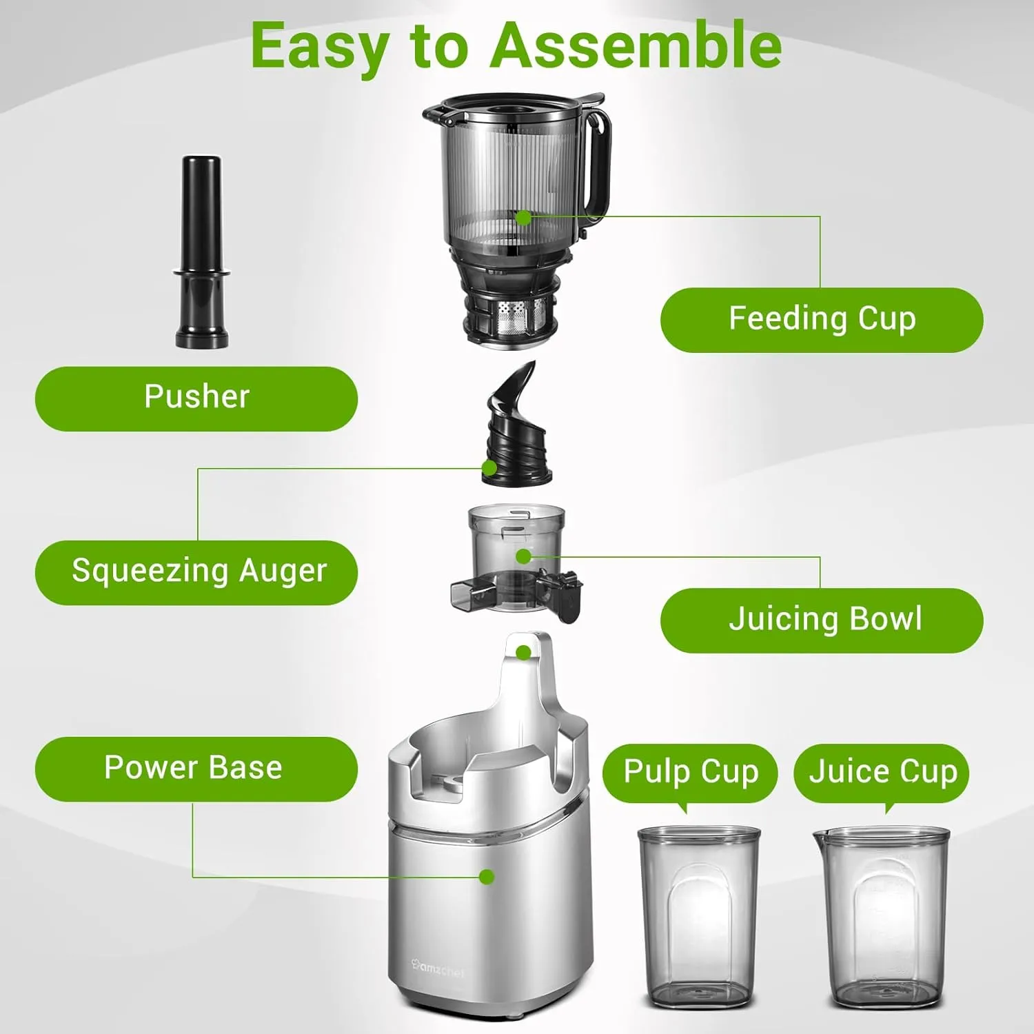 Juicer Machines, 5.3-Inch Self-Feeding Masticating Juicer Fit Whole Fruits & Vegetables, Cold Press Electric Juicer Machines with High Juice Yield, Easy Cleaning, BPA Free, 250W