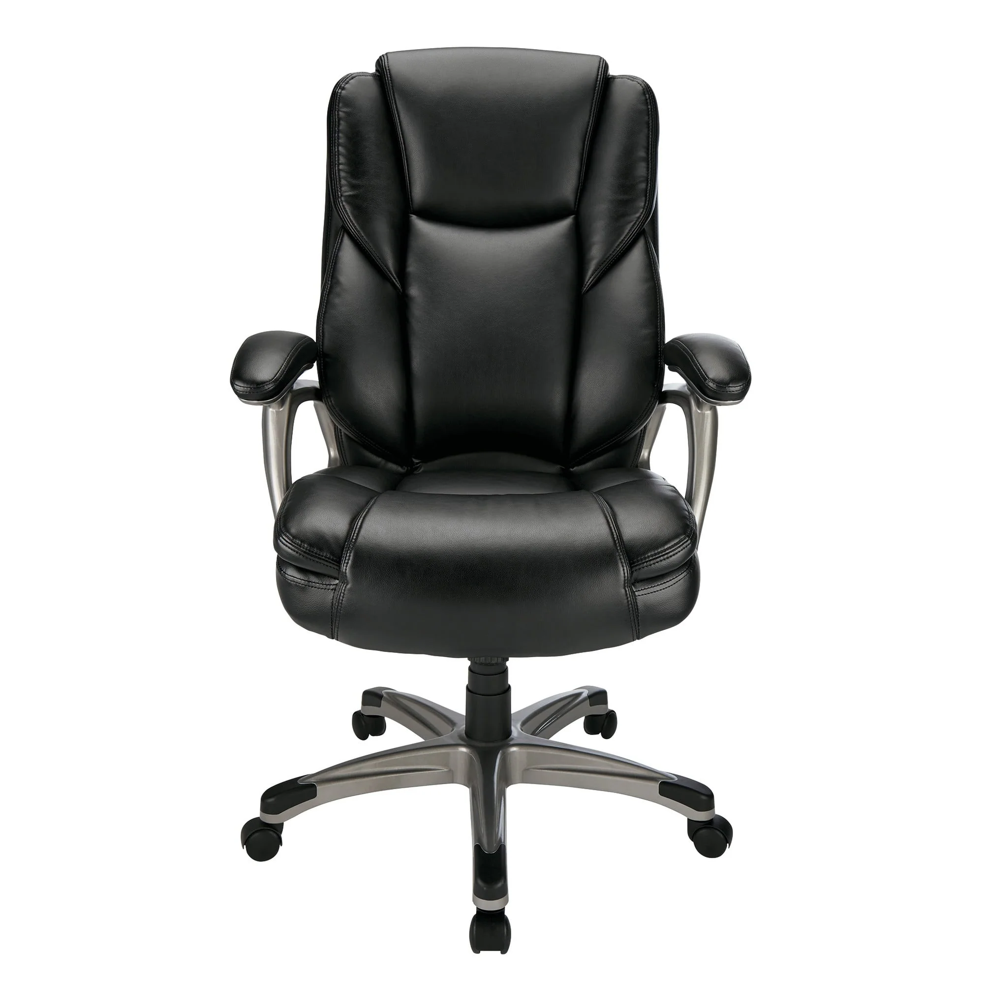 Realspace® Cressfield Bonded Leather High-Back Chair, Black/Silver
