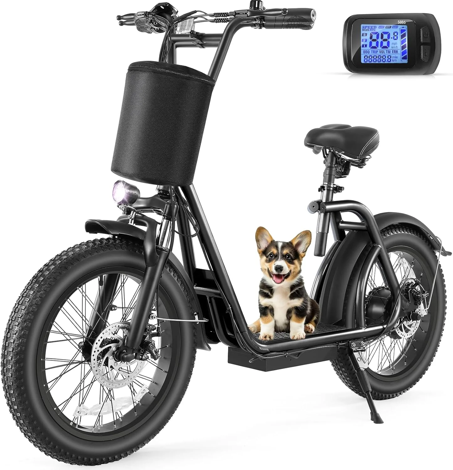 Caroma Peak 800W Foldable Adult Electric Scooter with 20-inch Wide Tires, 48V Battery, Basket, and Adjustable Seat