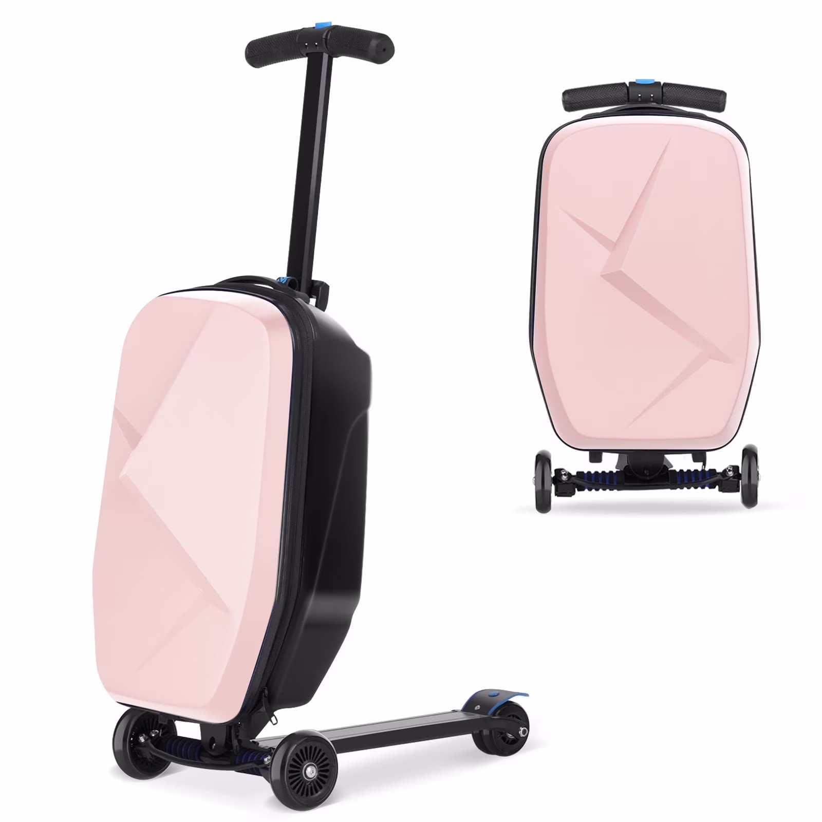 Advwin Scooter Luggage for Kids & Adults, Hardside Ride on Suitcase for Kids Ages 4-15 Multifunctional Lightweight Foldable Carry on Luggage with Wheels Ride on for Children Teenagers, Pink