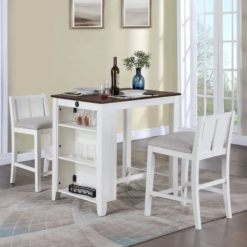 3-Pieces Bar Pub Set with Counter Height Dining Table and 2 Chairs