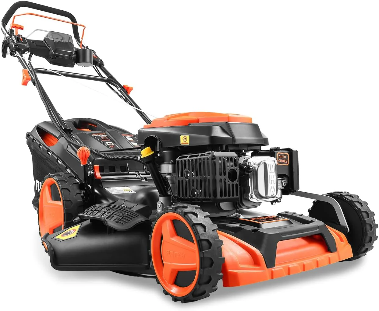 FUXTEC 4-in-1 benzinemaaier FX-RM5196eSPRO met elektrische start en regelbare zelftractie, grasmaaier incl. voorbumper, 51 cm maaibreedte, kogelgelagerde Big Wheel wielen, 60L grasopvangbak