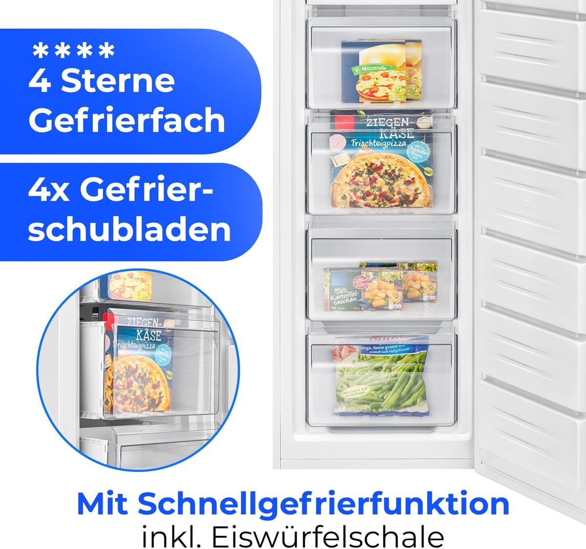 Bomann® Gefrierschrank Nofrost | Energieklasse D | 171cm | Tiefkühlschrank | MultiAirflow | leise 39dB | bis zu -22°C | Türanschlag wechselbar | 204L Freezer | Gefrierschrank gross | GS 7366 weiß