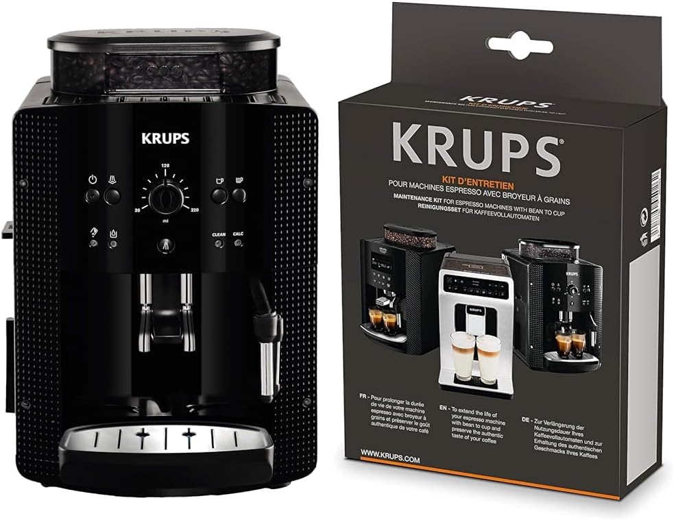 Krups Arabica Picto Kaffeevollautomat, Milchschaumdüse, 2-Tassen-Funktion, Drehregler, Einfache Reinigung, Kaffeemaschine, Schwarz, EA810870