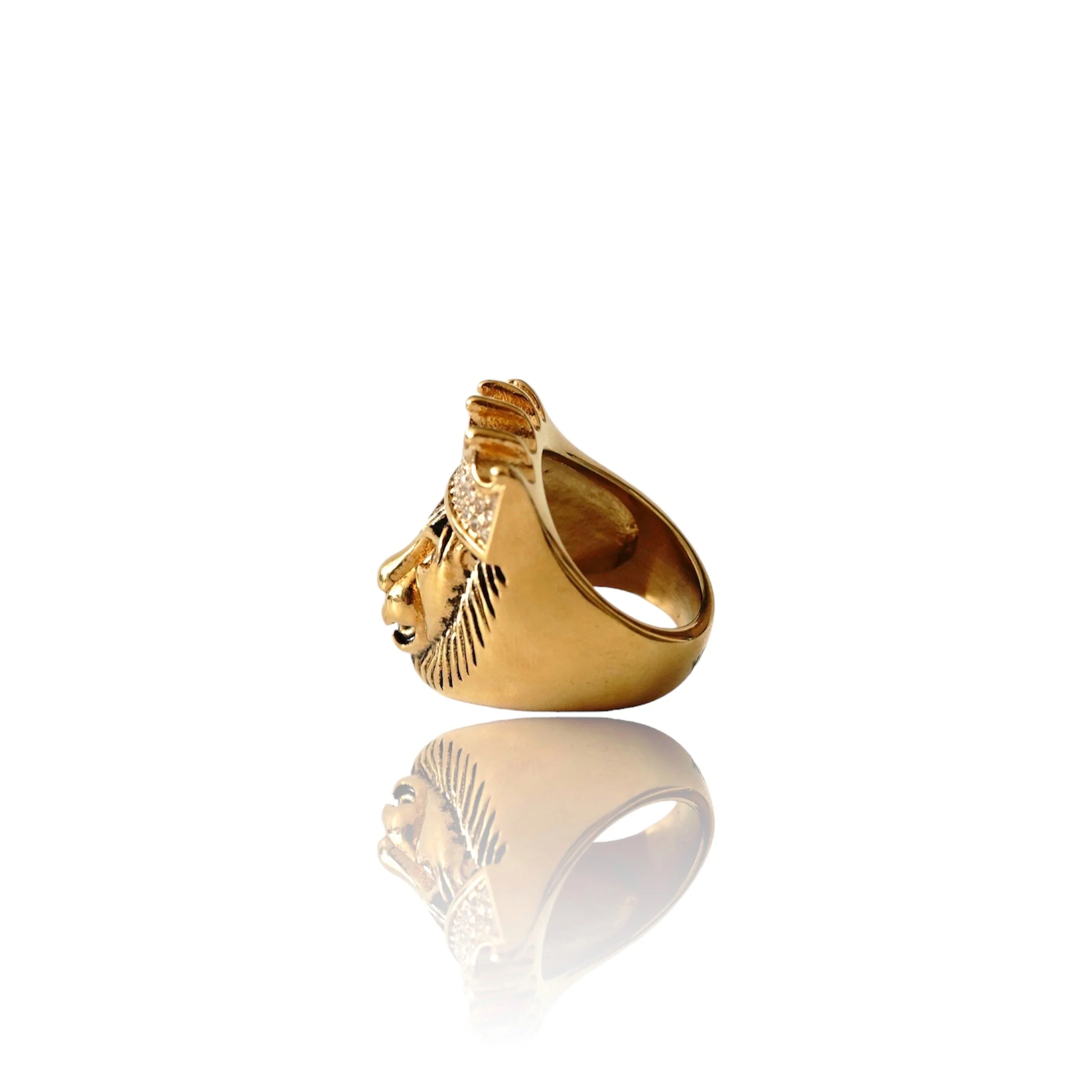 Big Daddy Lionhead Pave Crown Gold Iced Out Ring