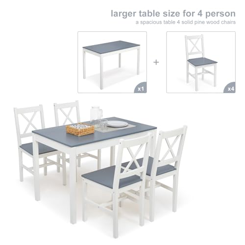 Mondeer Tavolo e Sedie Cucina, Set da Pranzo con Tavolo e 4 Sedie di Pino per le Cucina Sala da Pranzo, 108 x 65 x 73 cm, blu : Casa e cucina