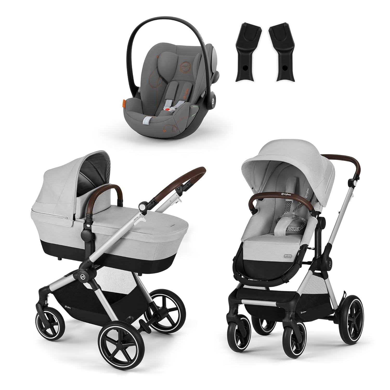 CYBEX Gold Kinderwagen EOS Lux 2-in-1 mit Babyschale Aton B2 i-Size und Babyschalen-Adapter, Reisesystem, Ab Geburt bis 22 kg (ca. 4 Jahre), Moon Black (Schwarz)