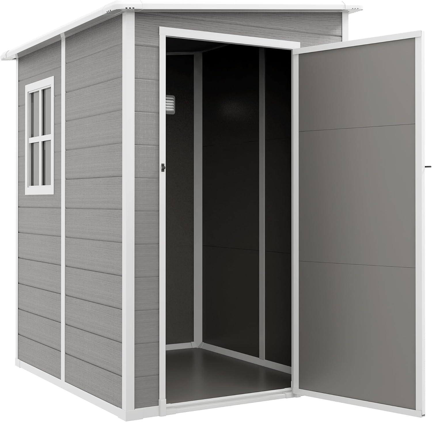 Outsunny Casetta da Giardino Porta Attrezzi in Finitura Effetto Legno Graffiato con Pavimento, 1.54m² Capanno da Giardino con Porta e Serratura, Tetto Inclinato, 122x149x192 cm, Grigio