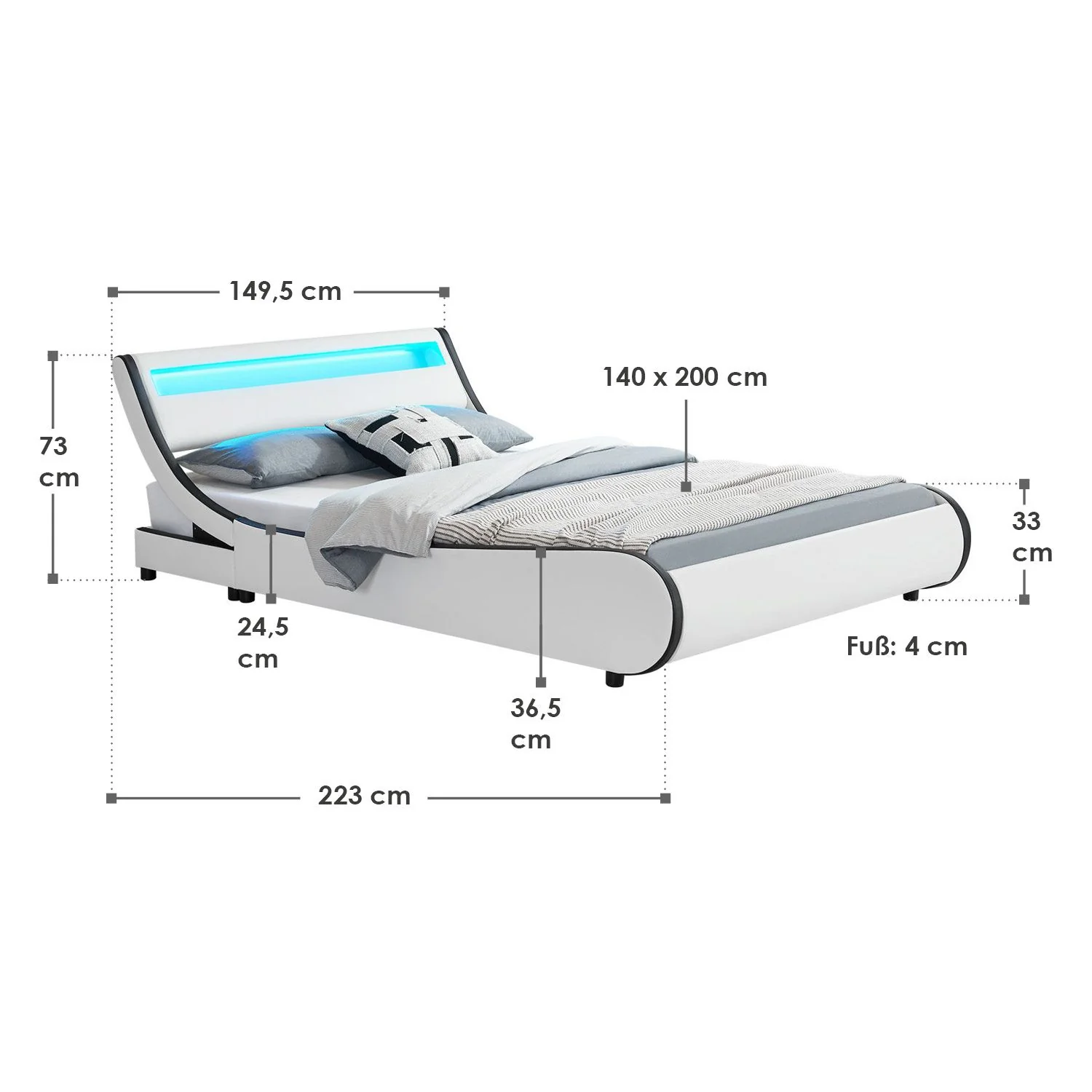 2025 Cama tapizada Valencia 140x200 cm en blanco