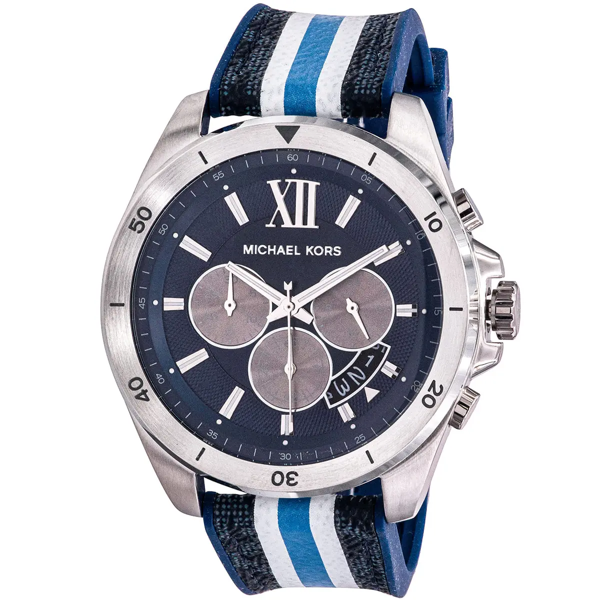 Michael Kors Brecken Chronograph Navy Blue Dial PVC Blue/white Sporty Strap MEn's Watch - MK8950