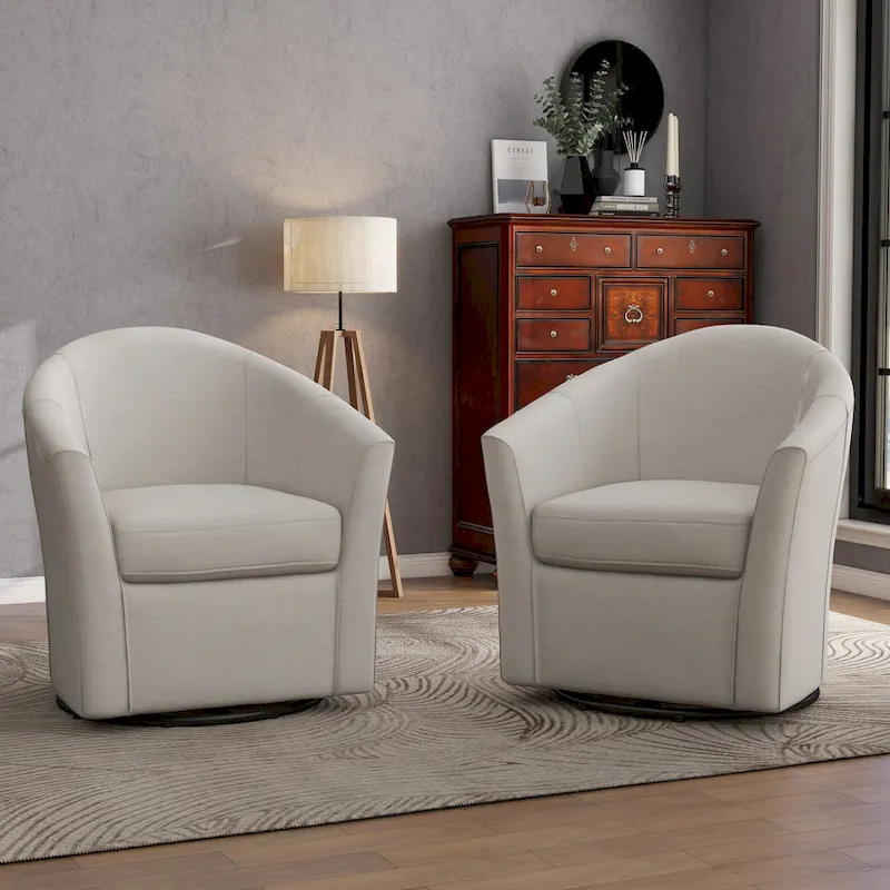 Set of 2 Modern Upholstered Swivel Barrel Chair Living Room Accent Chair