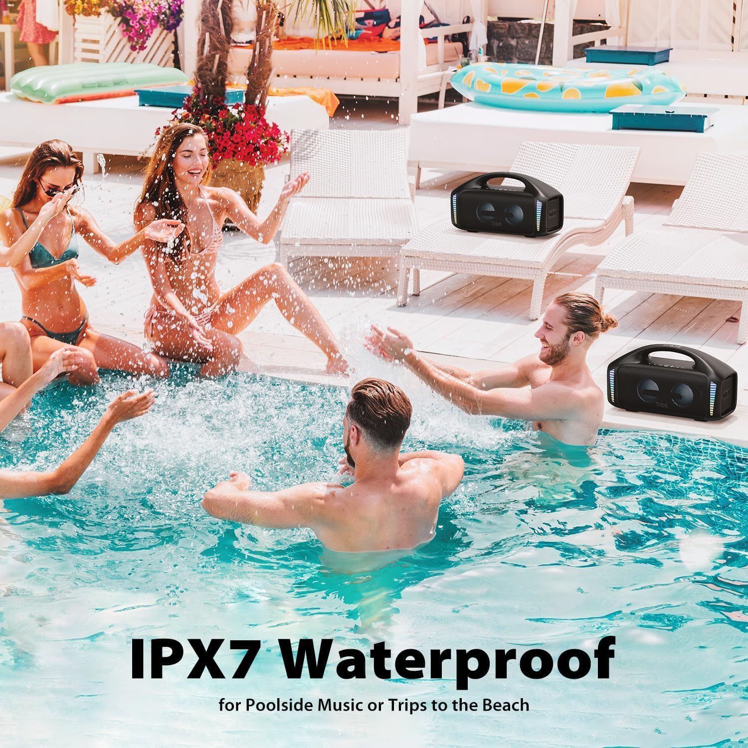 Tribit Bluetooth-luidspreker StormBox Blast, Draagbare partyluidspreker 90W Luid stereogeluid met XBass LED-lichtshow Bluetooth 5.3, Waterdicht IPX7, TWS, 30 uur speeltijd voor buiten