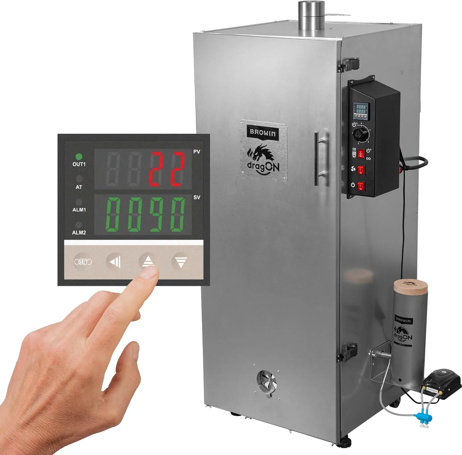 Ahumador BROWIN dragON | Eléctrico | Acero | 1500W | Capacidad de 220L | 50x51x125cm | 49,1kg | Control digital | Kit de ahumado | 330350