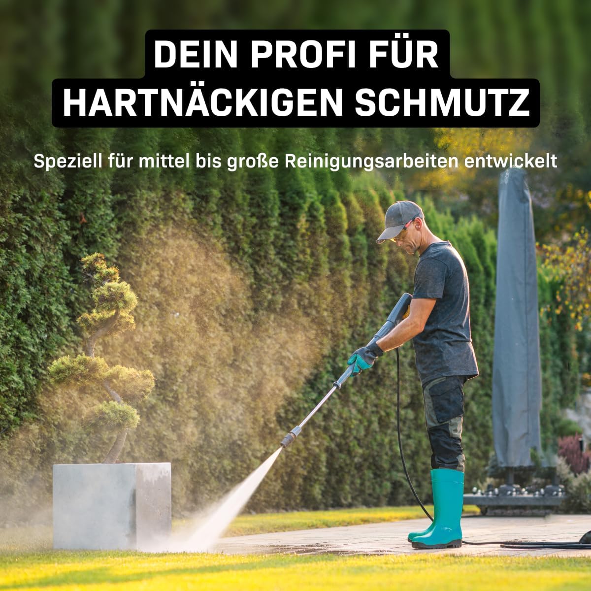 VONROC Profi Hochdruckreiniger 195bar - Fassadenreiniger für schwere Reinigungsarbeiten [2500W] - Hoher Durchfluss [468 l/h] Reinigungstank, Aluminium Pumpe - inkl. Terassenreiniger