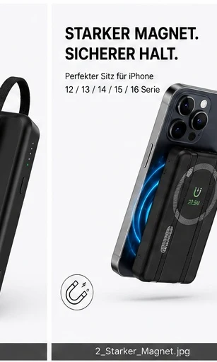 Powerbank 22,5W Schnellladeger?t mit integriertem USB-C & Lightning Kabel �C Hochwertige Powerbank mit Fast Charging & Typ-C Input