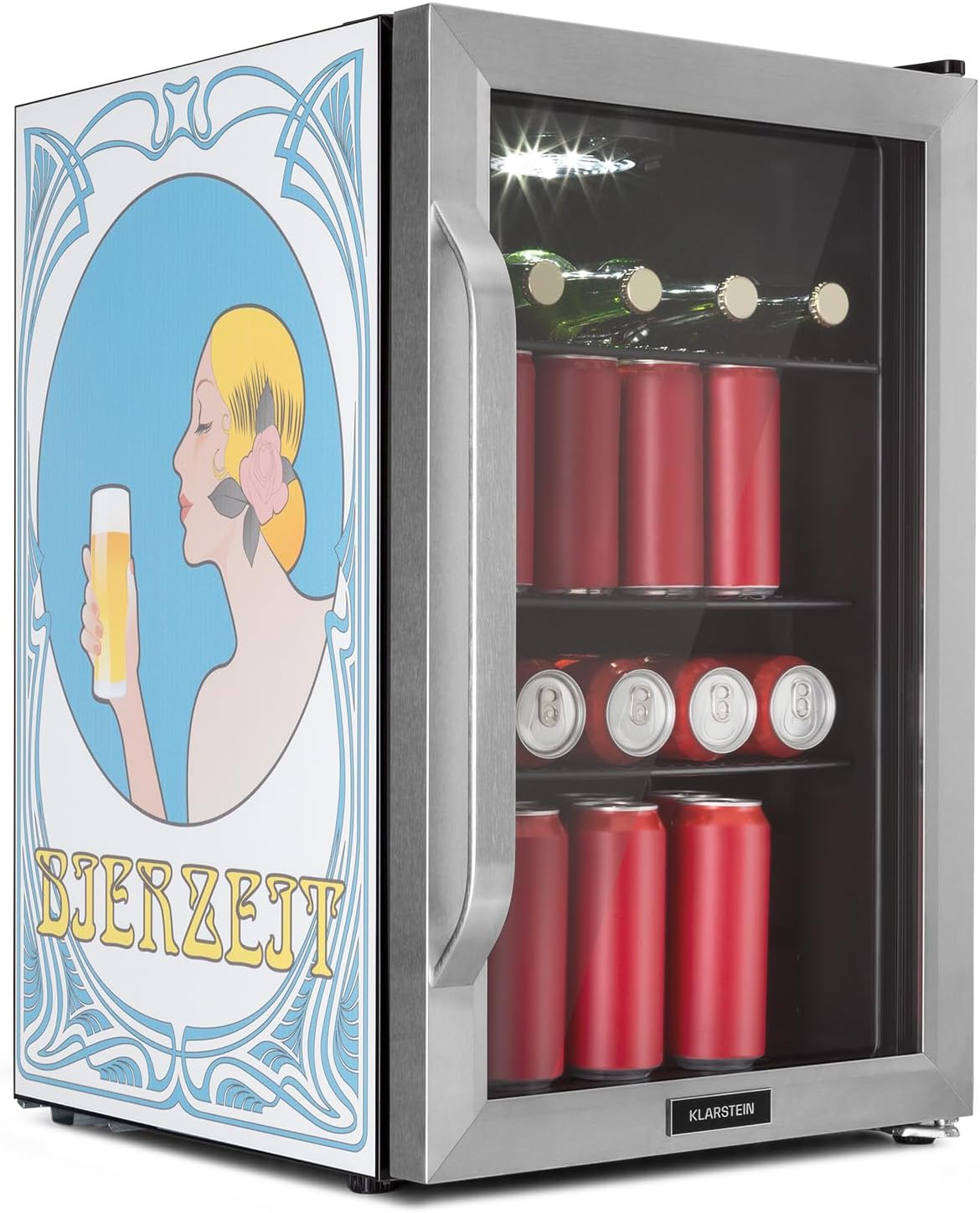 Klarstein Kühlschrank 70L, Kleiner Kühlschrank mit Herausnehmbaren Ablagen, Leiser Mini Kühlschrank mit Glastür & LED, Getränkekühlschrank Klein, Outdoor Geeignet, Biersafe für Flaschen, 0-10°C