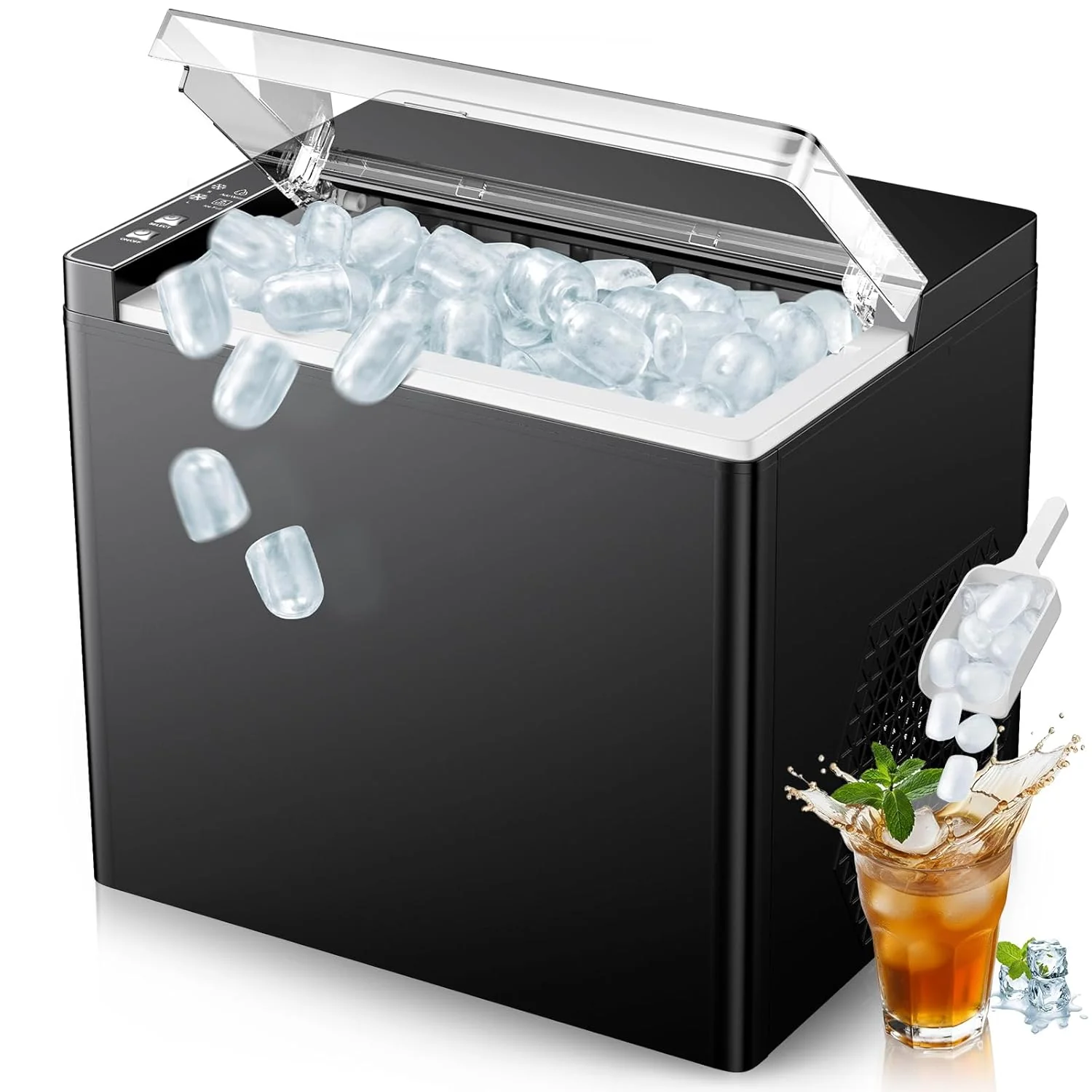 Ice Makers Countertop, 9 Ice Cubes in 6 Mins Portable Ice Maker, 2 Sizes of Bullet Ice (S/L) Small Ice Machine for Home Kitchen Camping (Slate)