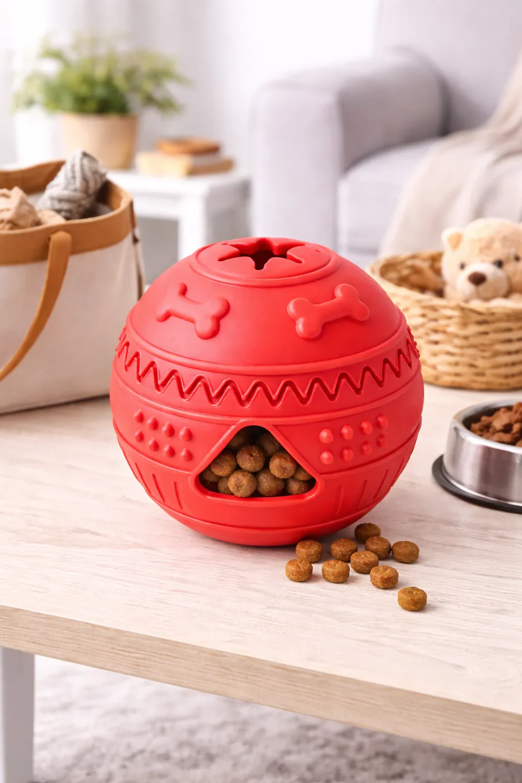 Red Interactive Dog Puzzle Toy with Treat Dispensing, Slow Feeder Design