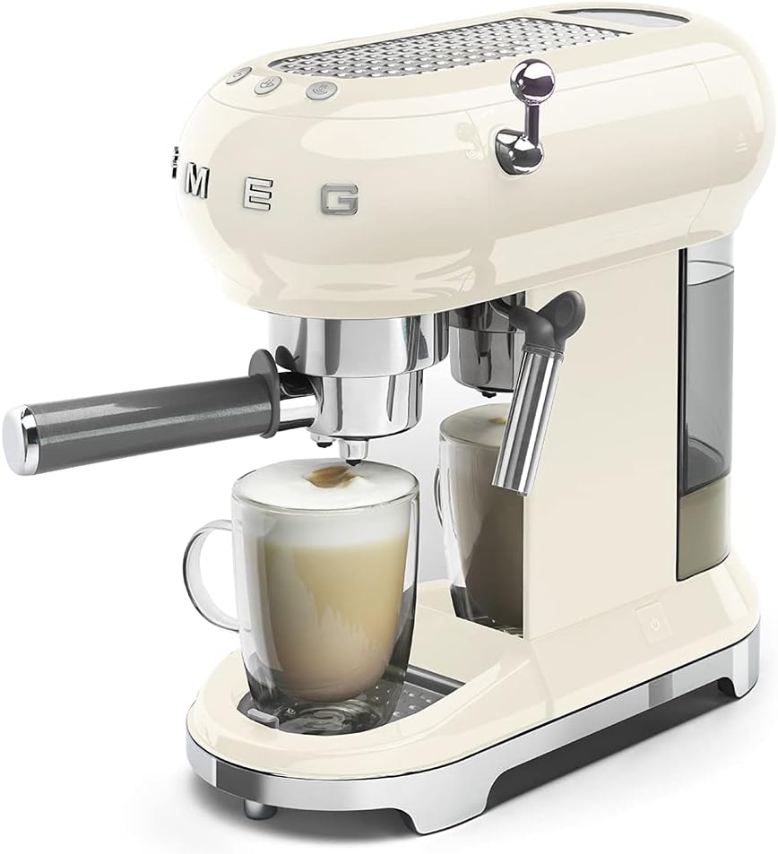 Smeg, ECF01PGEU Manual Espresso-Kaffeemaschine, Cappuccino -System, Thermoblock, groe Tassengehuse und Doppelkaffeefunktion, 1 l Wassertank, kompakte Abmessungen, 1350W, Pastellgrün