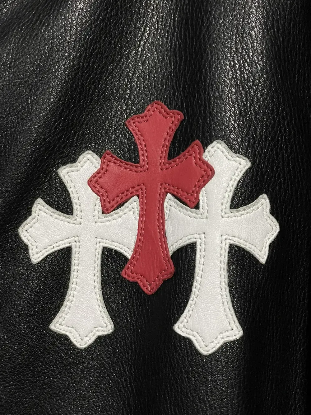 Matty Boy Cemetery Hand-Painted Cross Patch Leather Jacket