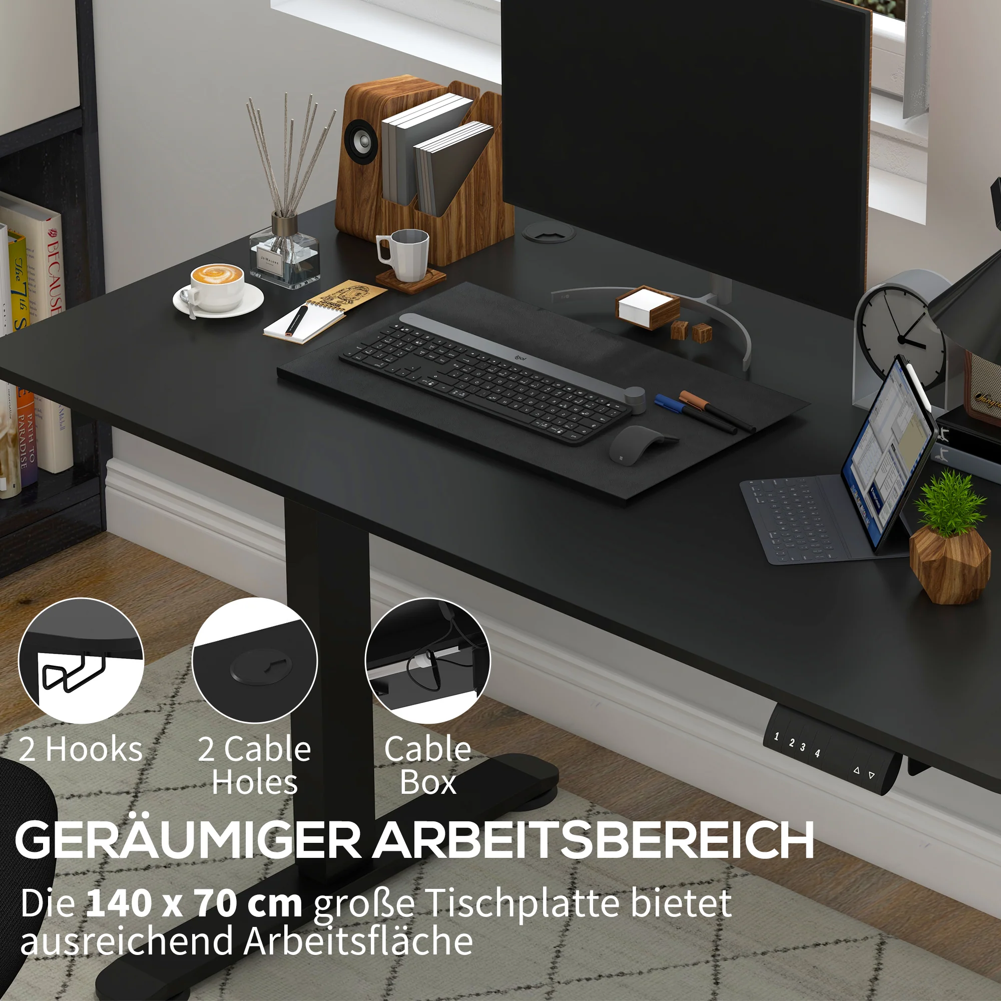 Vinsetto Verstelbaar Zit-Stabureau Computertafel, 140 cm x 70 cm x 116 cm, Zwart