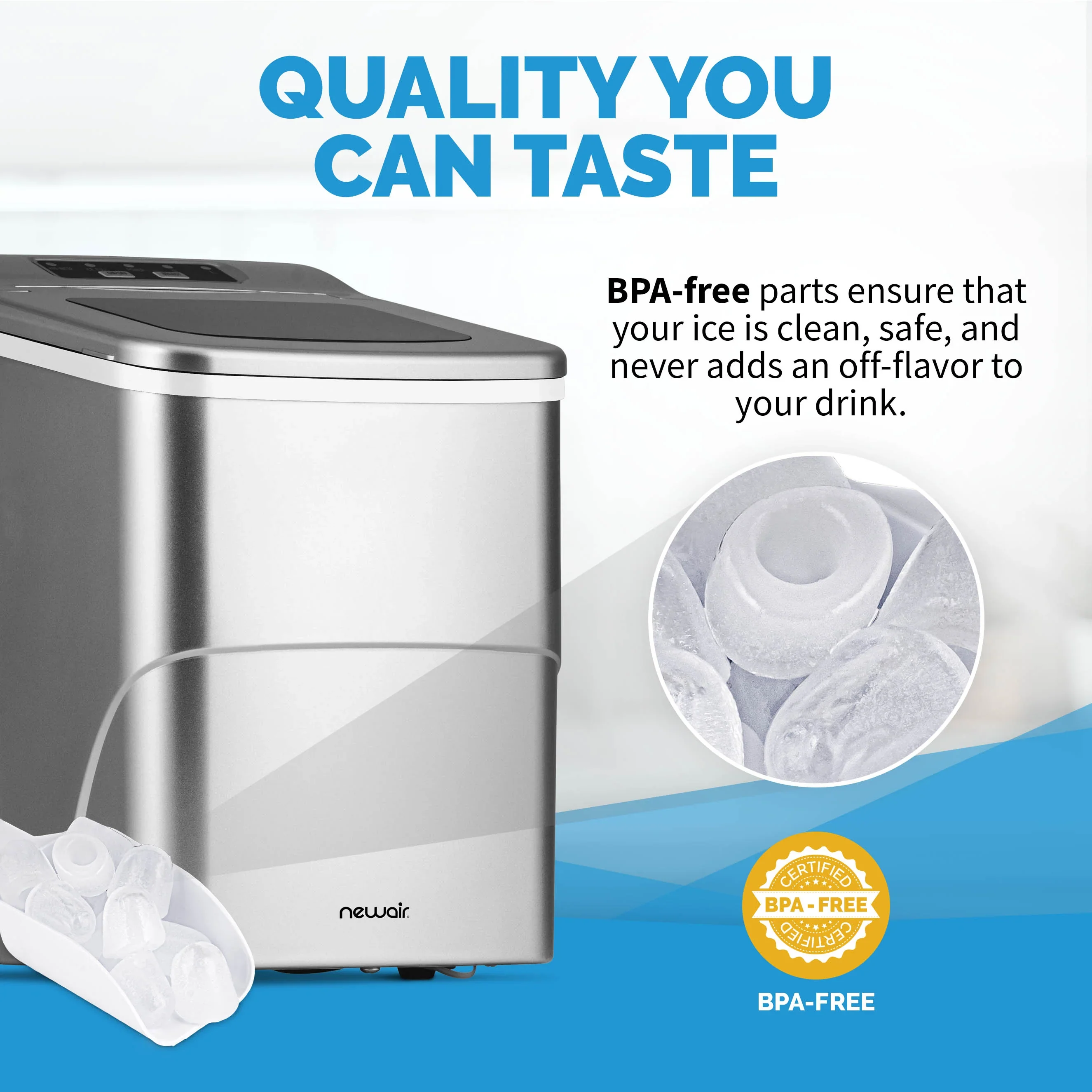 2025 Máquina de Hielo de Encimera Newair® – Cubitos en Forma de Bala, 12 kg/día – Negro Mate