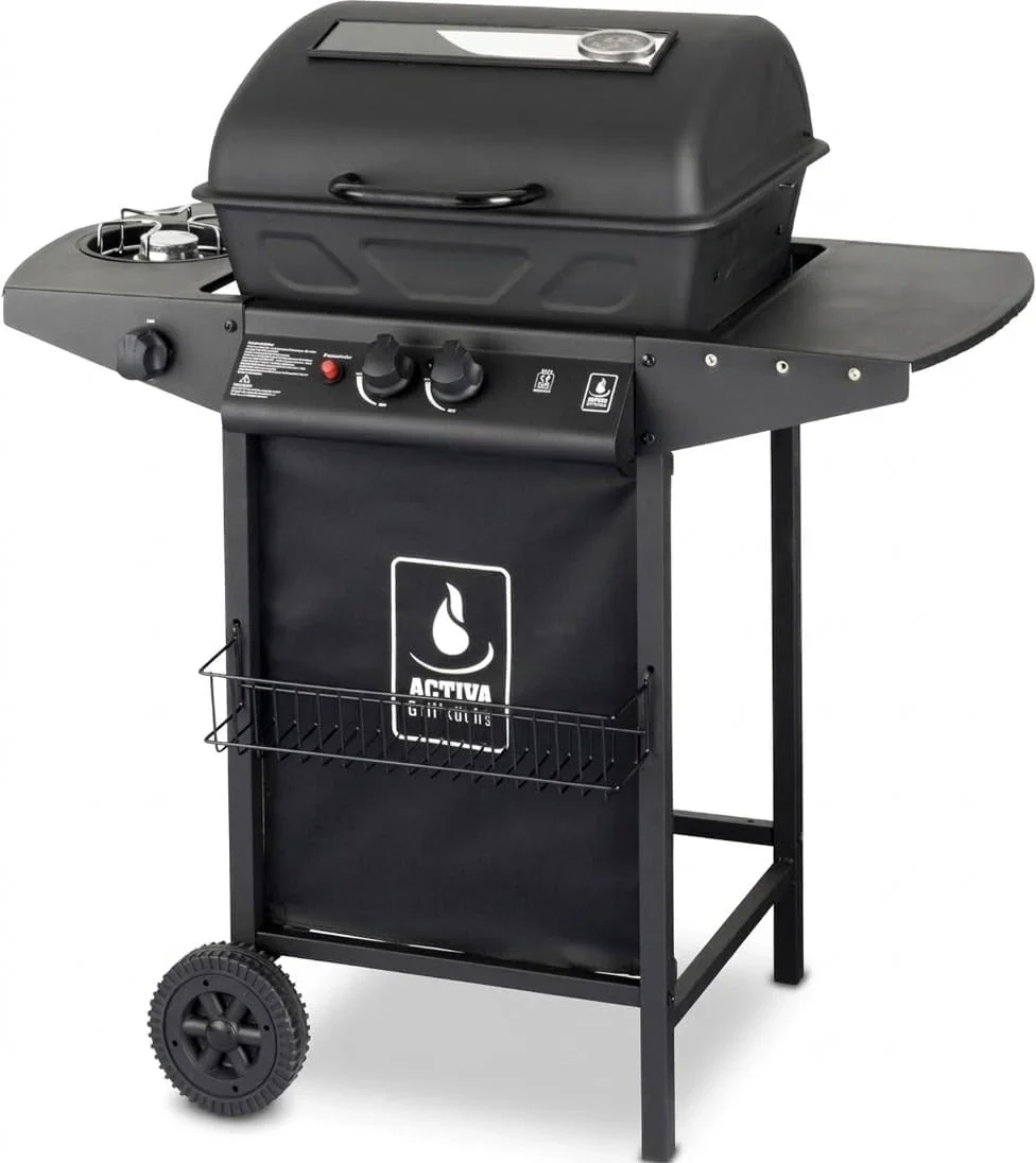 ACTIVA Halifax Lavastein - Parrilla de gas con piedras de lava y funda protectora | Quemador principal de 5,5 kW de regulación continua para una barbacoa perfecta