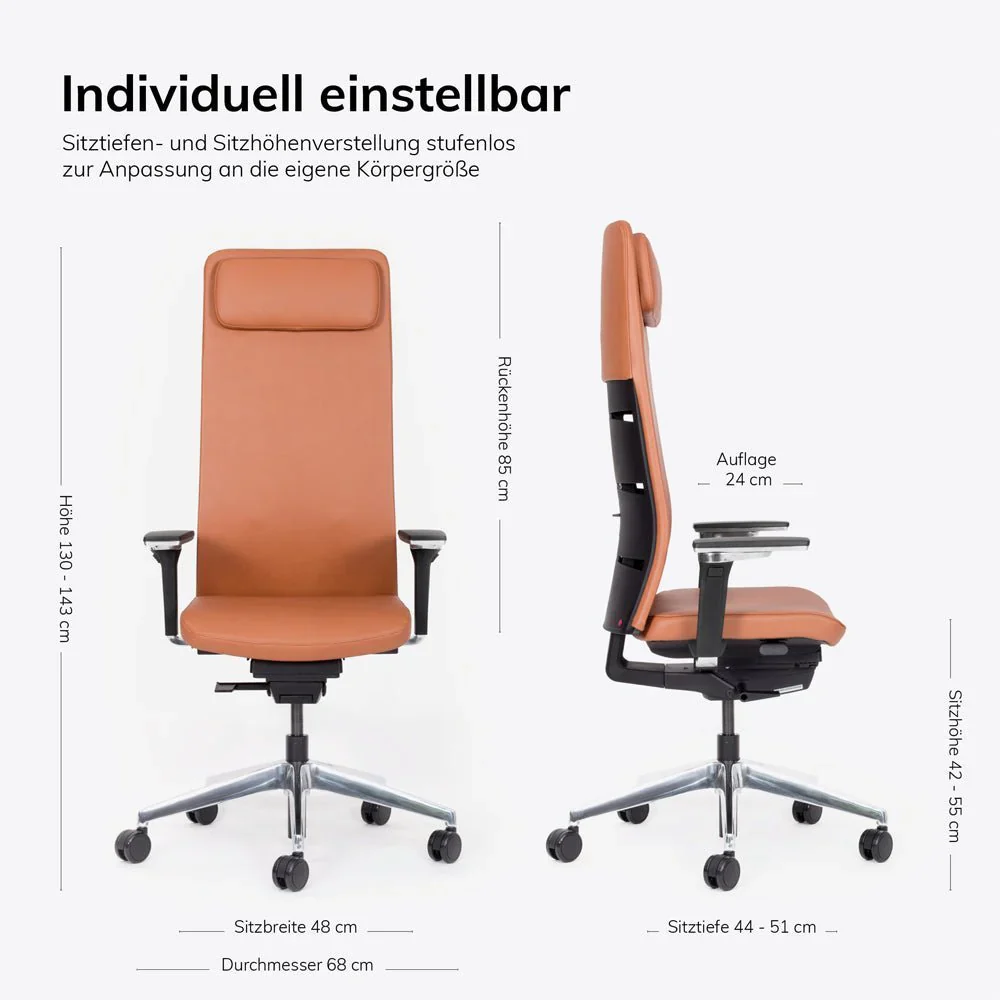 2025 Sillón Ejecutivo Ergonómico de Cuero Auténtico lento Matrix MT14 – EL SILLÓN EJECUTIVO para un Trabajo Cómodo – Fabricado en Alemania – Garantía de 30 Años
