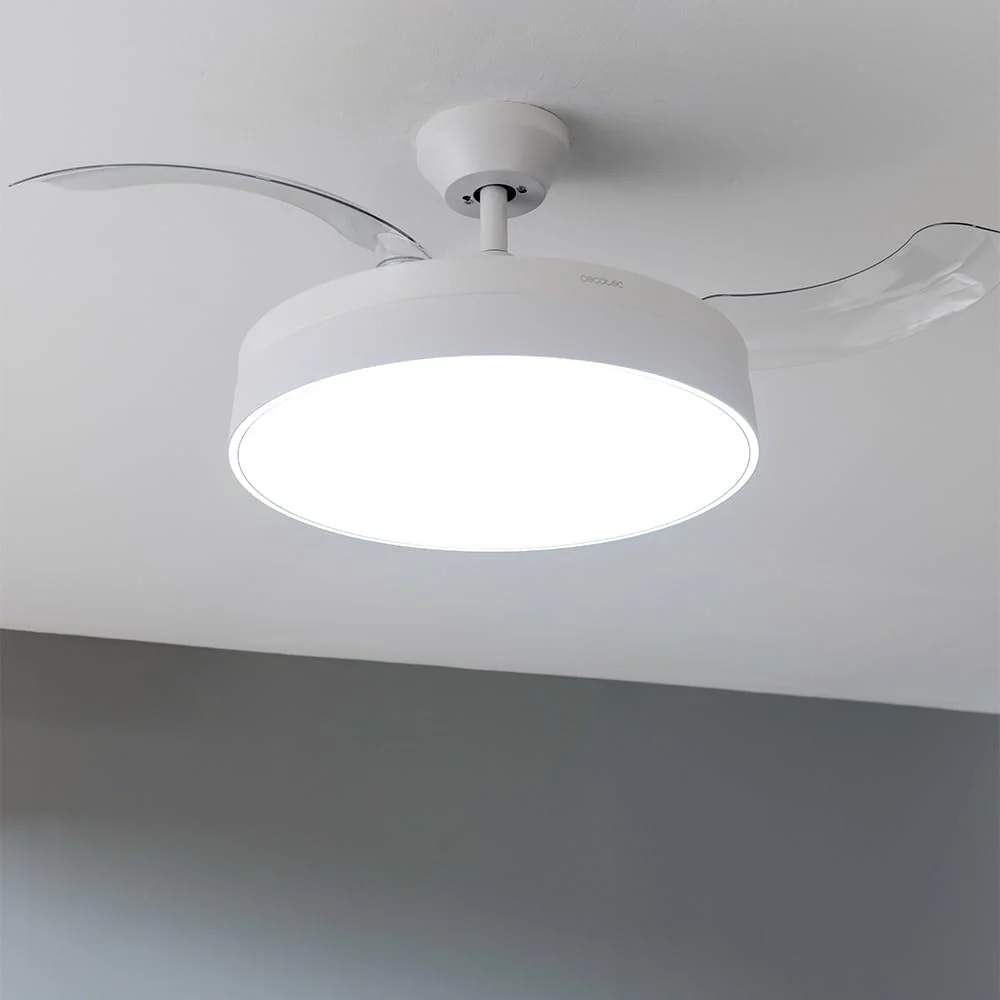 Ventilador de Techo Cecotec con Aspas Retráctiles y Lámpara Invisible EnergySilence Aero 4280 de Acero, 40 W, Diámetro 42 Pulgadas (106 cm), Temporizador, 3 Tonos de Luz, Función Verano-Invierno