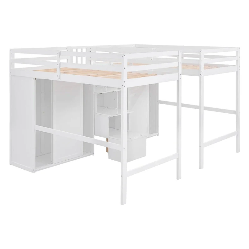 Double Twin Loft Beds with Wardrobes and Staircase