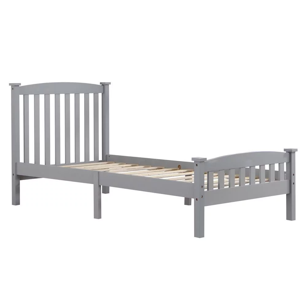 Cama vertical de madera Ktaxon, tamaño individual, con cabecero y pie de cama, color gris