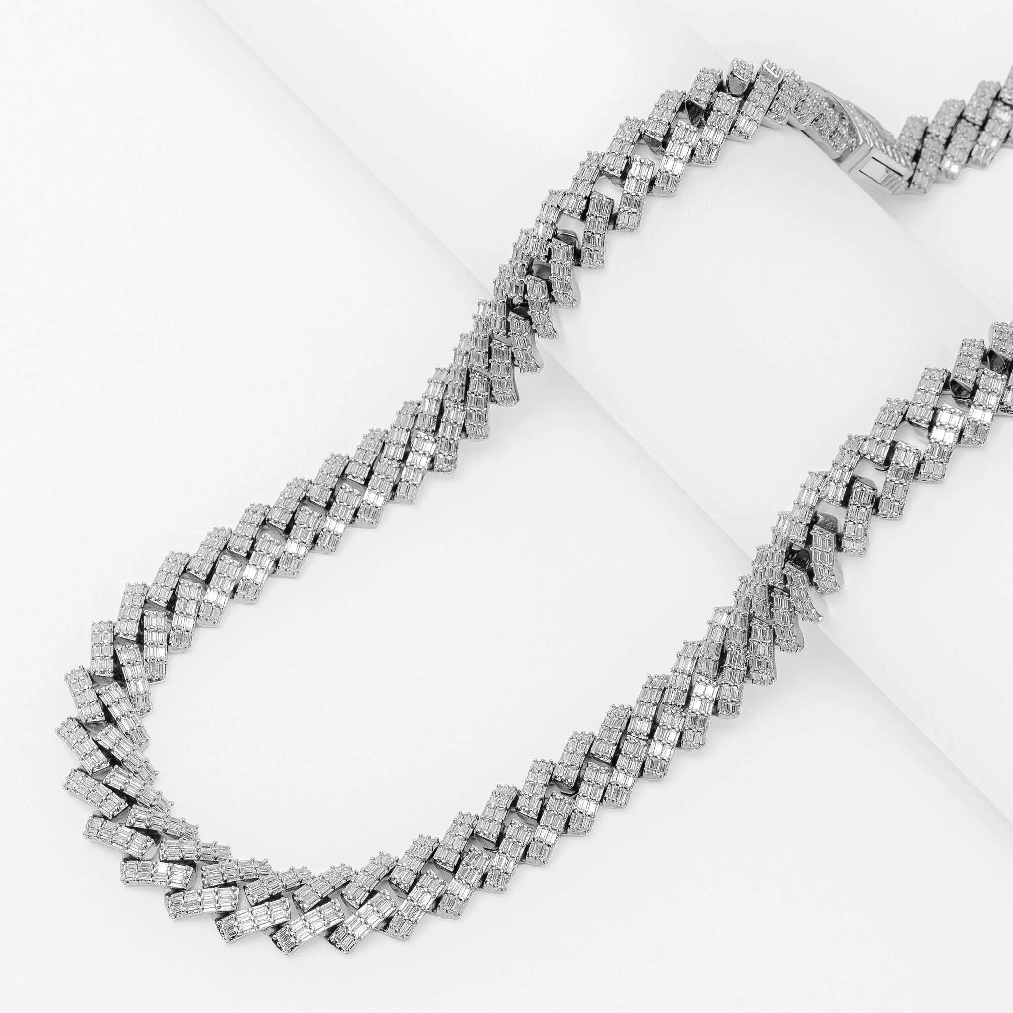 Big Daddy 12MM Baguette Cuban Diamond Silver Iced Out Chain