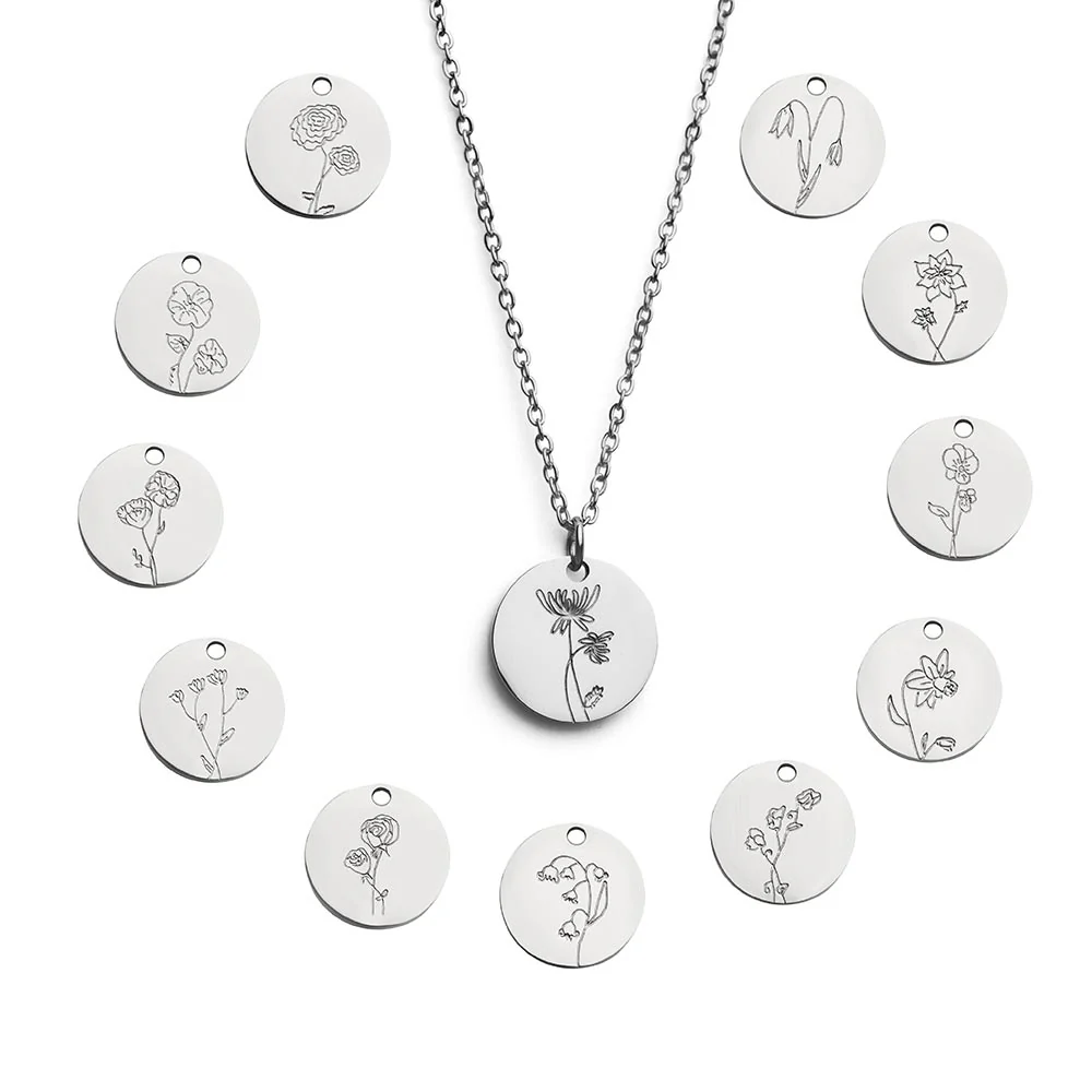 Geboortemaand Ketting - Geboortebloem RVS - Persoonlijke Ketting  - Zilver