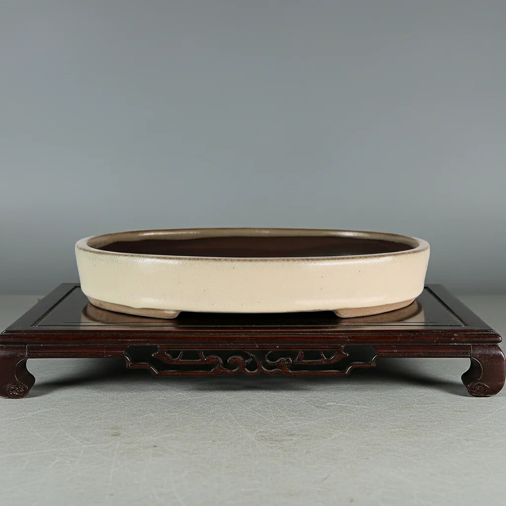 26cm Glazed Bonsai Pot | Oval | 26cm x 19cm x 4cm | Cream