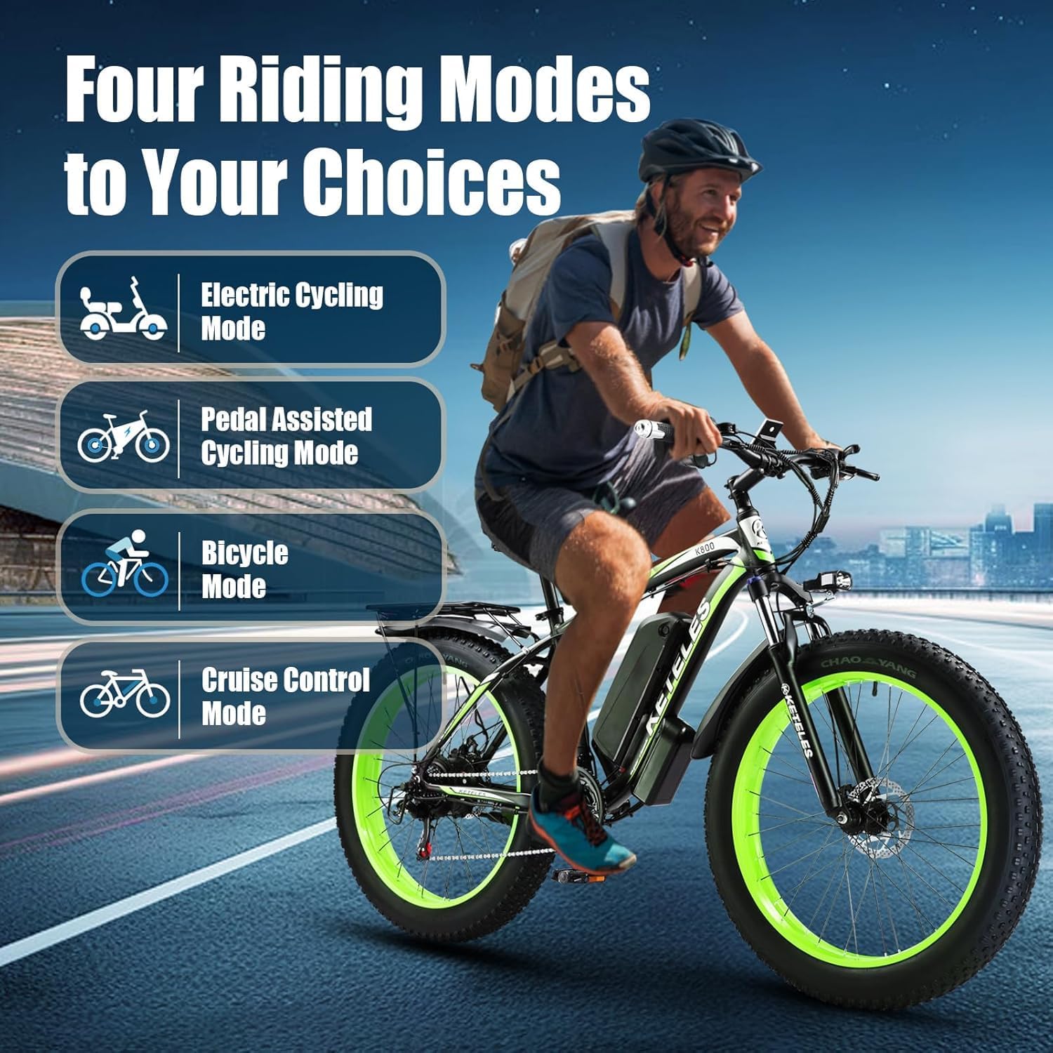Electric Bike for Adult, 26 x 4.0 Fat Tire Ebike, 1000W/2000W Peak Electric Bicycle, 48V 13/17.5/23AH Waterproof Battery, Front Suspension Ebike, 27MPH-46MPH, Adjustable Seat, UL and GCC Certified
