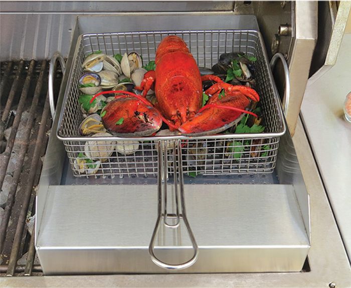Alfresco 19-Inch Gas Grill in Stainless Steel Grill Mounted Steamer/Fryer