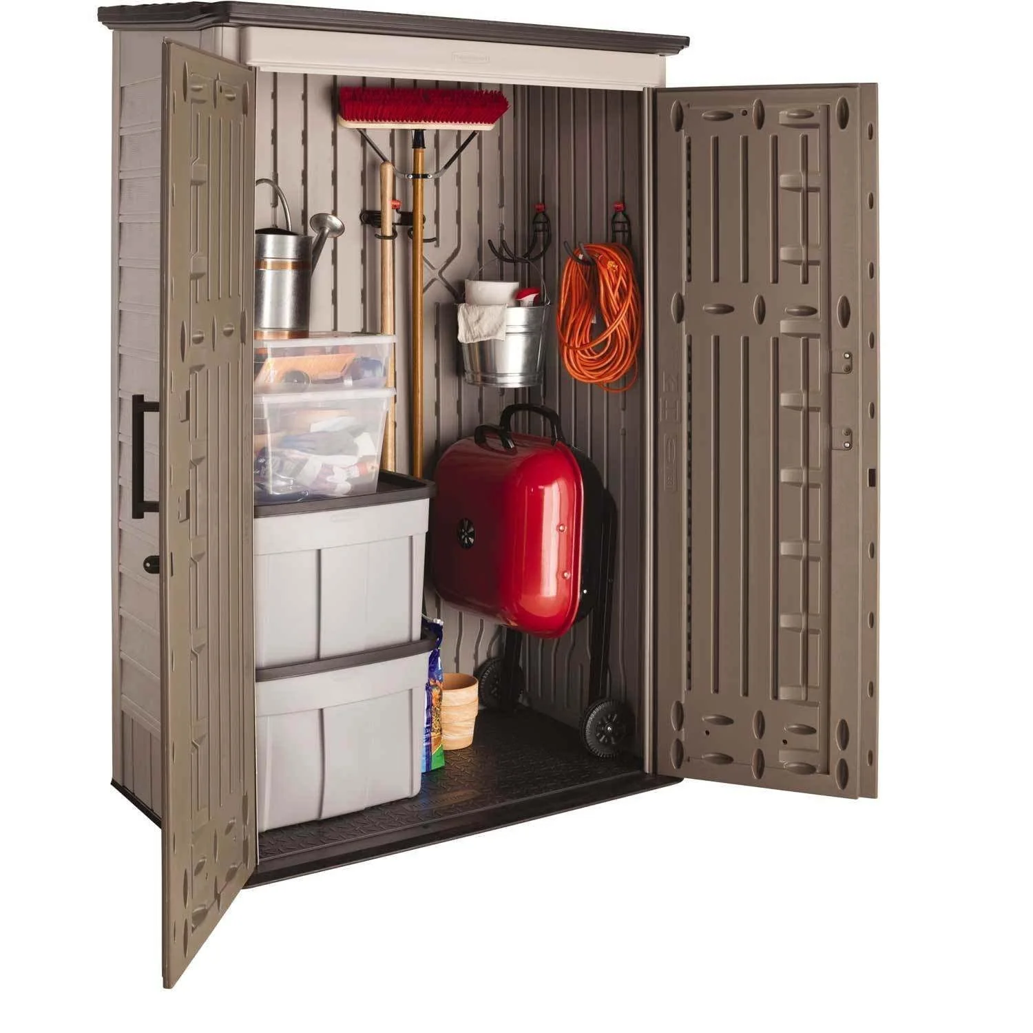 Rubbermaid garden shed, model 2025, 52 cubic feet (approx. 1.47 m³), weatherproof, lockable doors