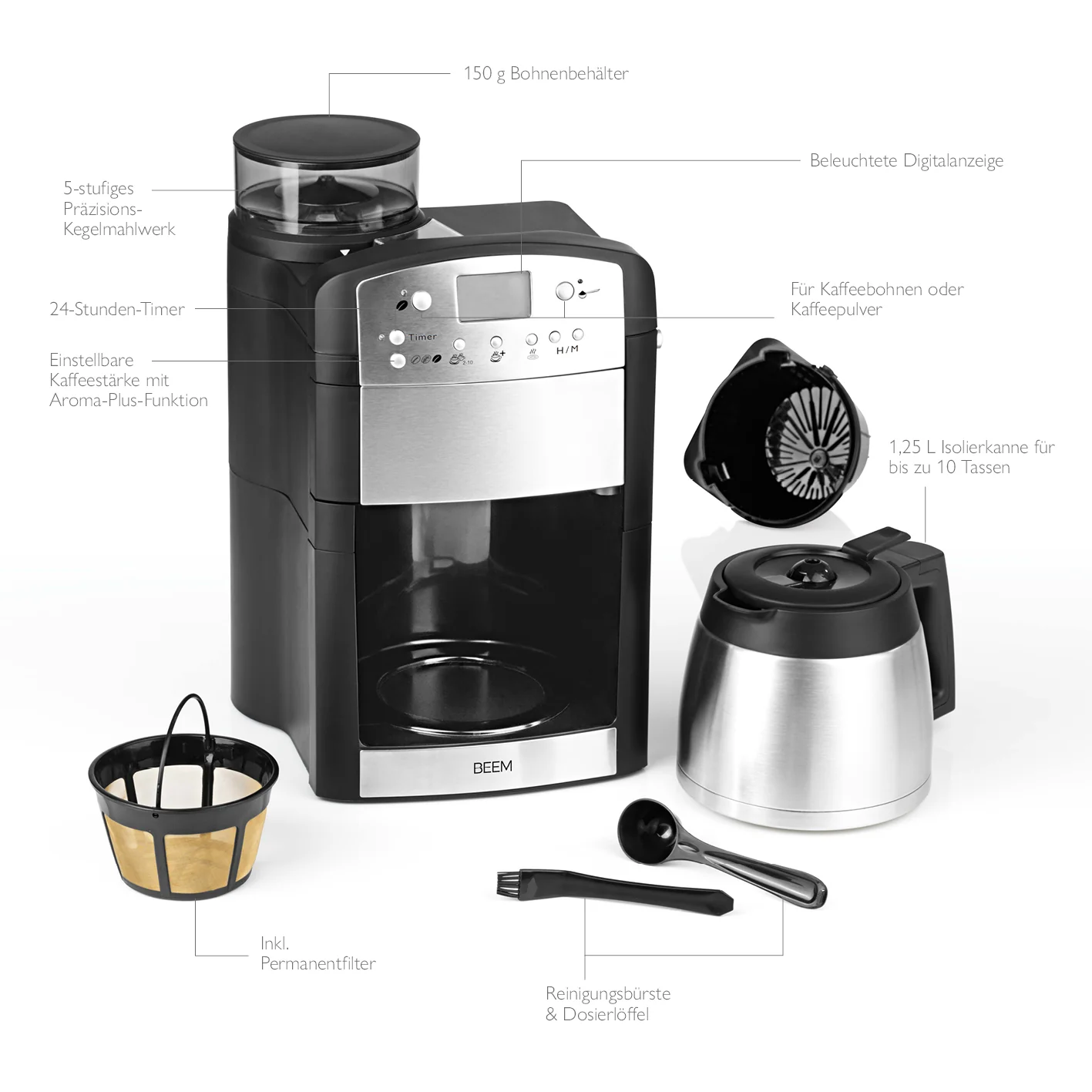 2025 FRESH-AROMA-PERFECT – Cafetera de filtro con molinillo integrado y jarra isotérmica