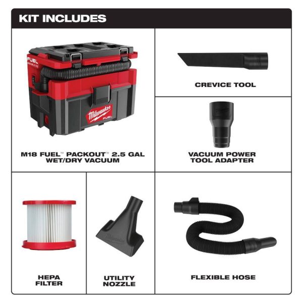 0970-20-48-11-1837 M18 FUEL PACKOUT 18-Volt Lithium-Ion Cordless 2.5 Gal. Wet/Dry Vacuum with 2 M18 HIGH OUTPUT 3.0 Ah Batteries