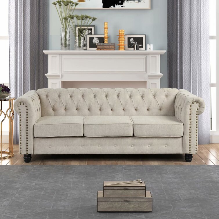 Gilles 82” Rolled Arm Chesterfield Sofa